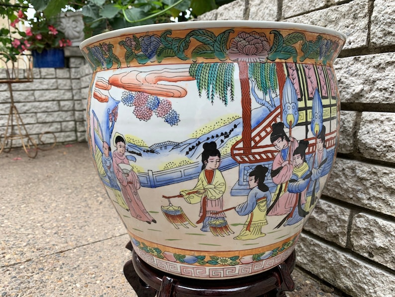 Vintage Chinese Large Fish Bowl Planter/ Ceramic Family Etsy