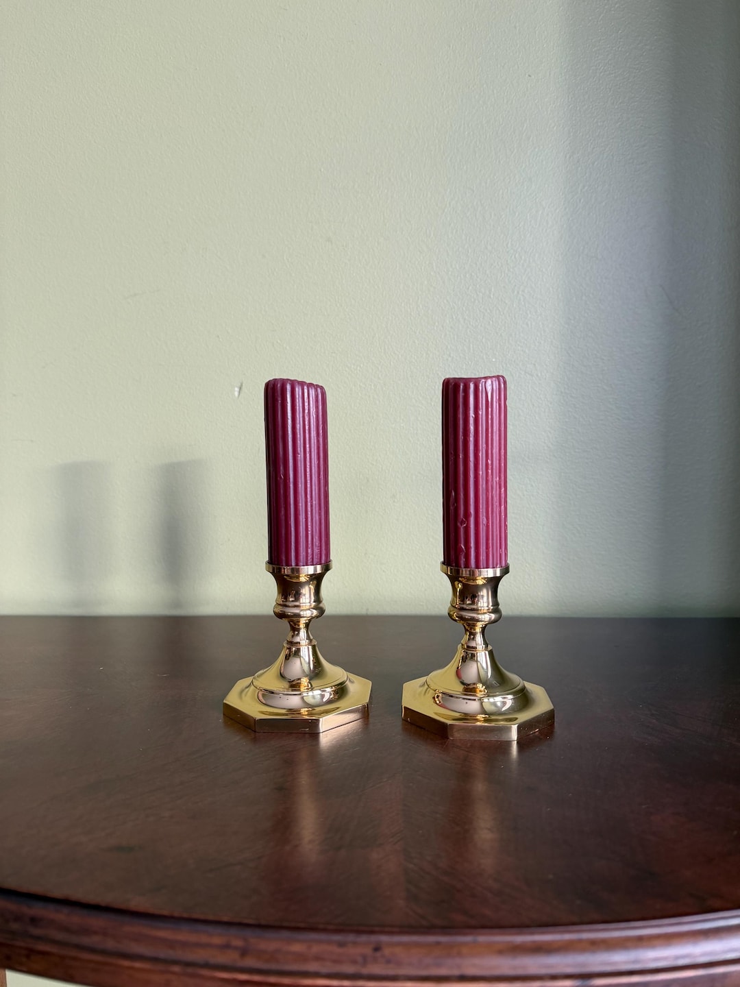 Vintage Pair of Baldwin Solid Brass Small Candlesticks With