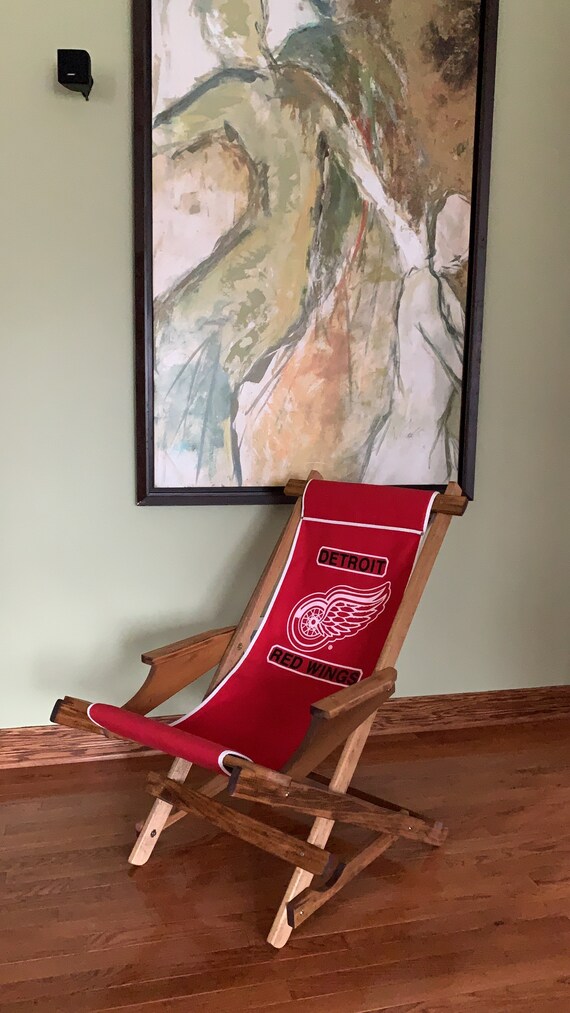 Wood And Canvas Sling Chair With Red Wings Logo Made By H H Etsy
