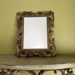 Vintage Small Ornate Faux Wood Frame Wall Mirror/Small Gallery Mirror