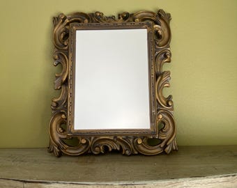 Vintage Small Ornate Faux Wood Frame Wall Mirror/Small Gallery Mirror