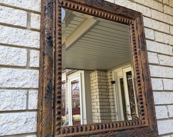 VTG Wooden Frame Decorative Beveled Mirror- Carved Wood Frame Antiqued Gold- Copper finish/The Raschella Collection Inc. Pico Rivera CA USA