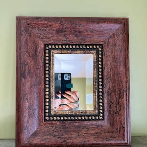 Vintage Massive Wooden Frame Wall Beveled Mirror