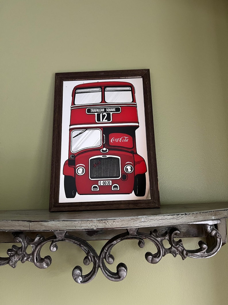 Vintage Coca Cola Mirror Art Double Deck Red Bus Trafalgar Square 12 E - DD 70 plate number/ Mirror Coca Cola Art