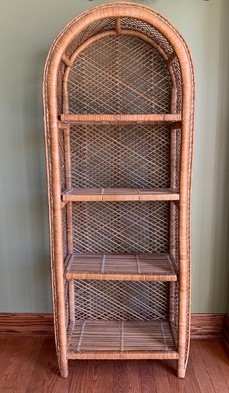Vintage Rattan Domed Bookshelf/ Wicker Etagere with Arched Etsy