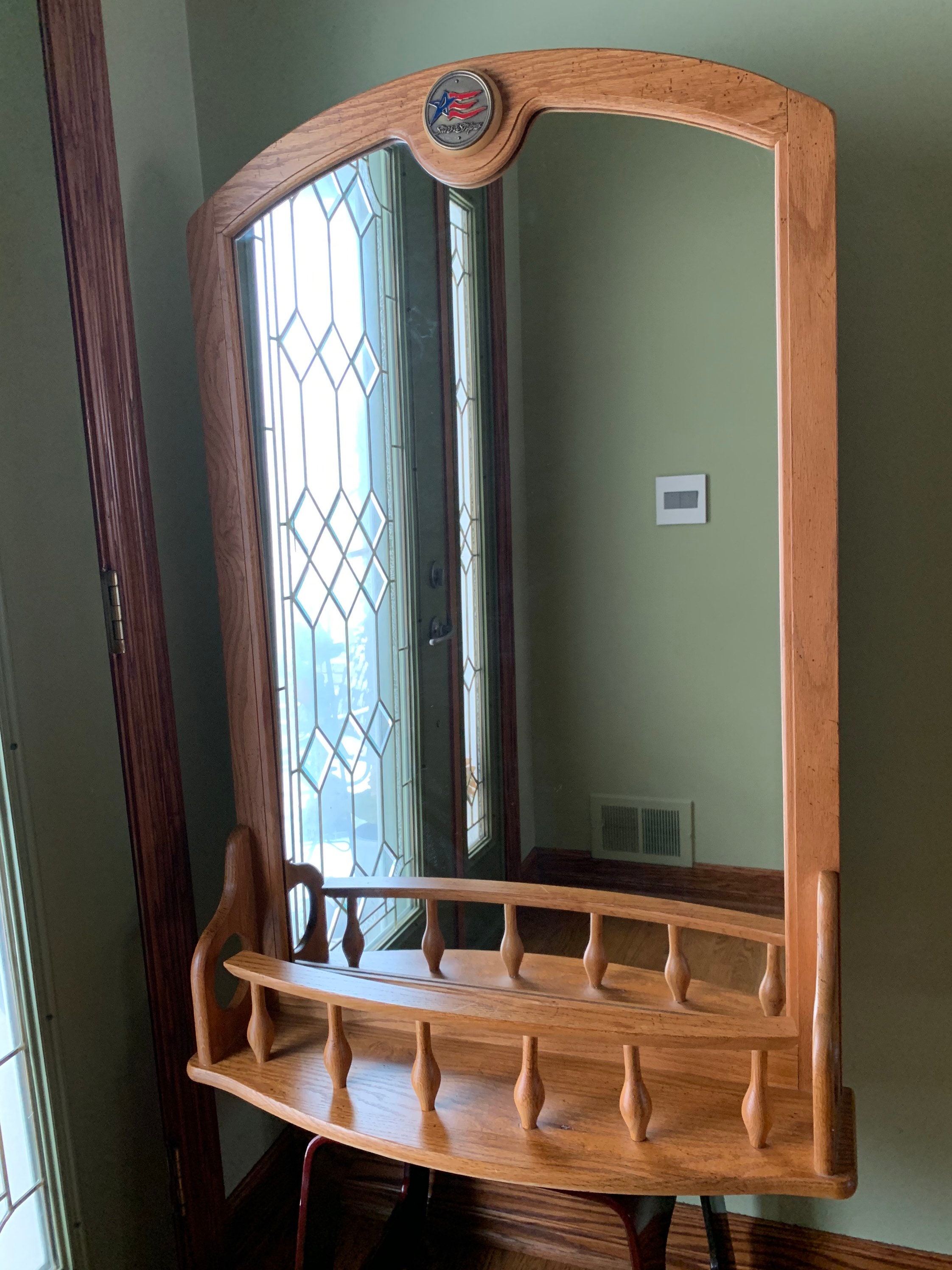 Vintage Oak Frame Large Mirror With Shelf Made in USA 1998/ Etsy UK