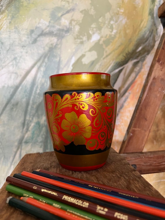 木製花器 金色の花模様 花瓶 | フラワーベース 真鍮 BUILDING 木製