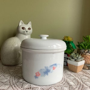 RARE!!!  Vintage Stoneware  Butter Crock with 2 Lids and Press Hand painted / Farmer cheese Storage Jar