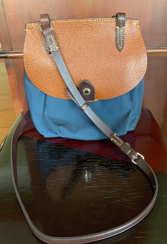 Vintage Dooney and Bourke Leather and Nylon Crossbody Bag Dooney Bourke Navy Blue Nylon and Cognac Leather Saddle Bag Etsy Ireland