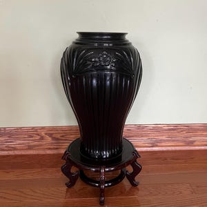 Vintage Art Deco style Black Glass Vase/Large Black Glass Vase/Art Deco Floor Vase