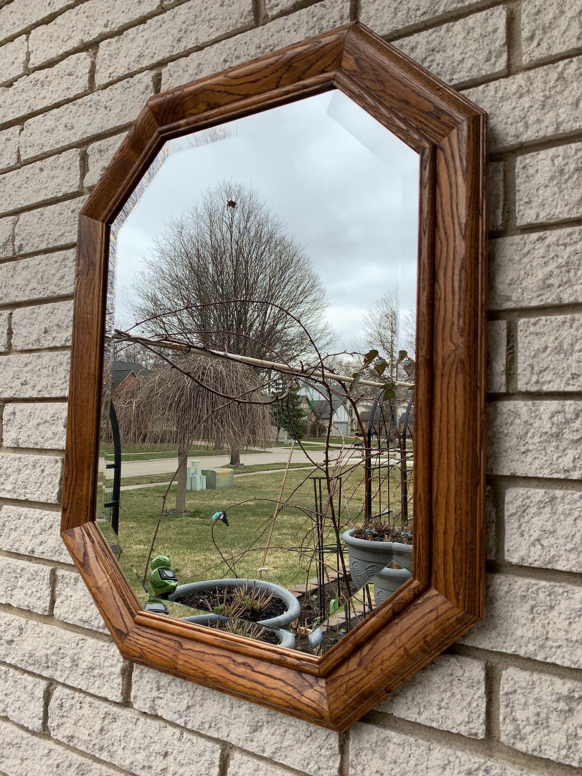 Vintage Large Oak Wood Frame Beveled Mirror Made in USA CA/ Etsy