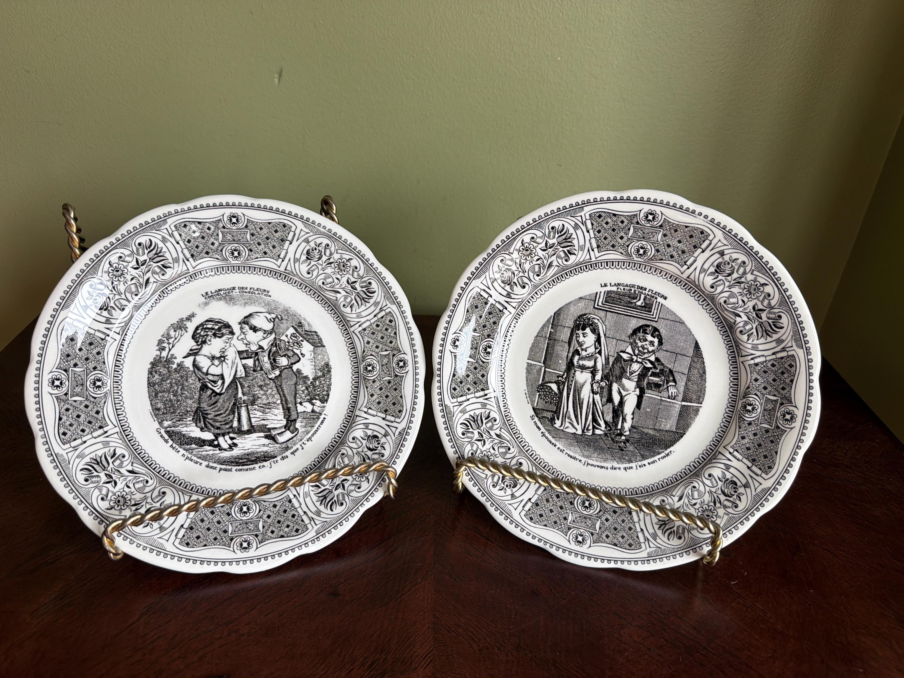 GIen FRANCE プレート Vintage French Talking Plates/ Gien France Porcelain Talking Plate