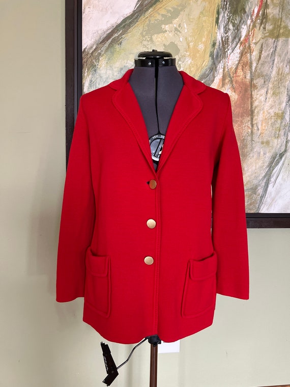 1970s Red Knitwear Cardigan Sz.s/m Gold Metal Buttons Two