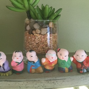 MINJIANNIREN  Wuxi dolls Chinese figurines, set of six clay hand painted wise mens figurines