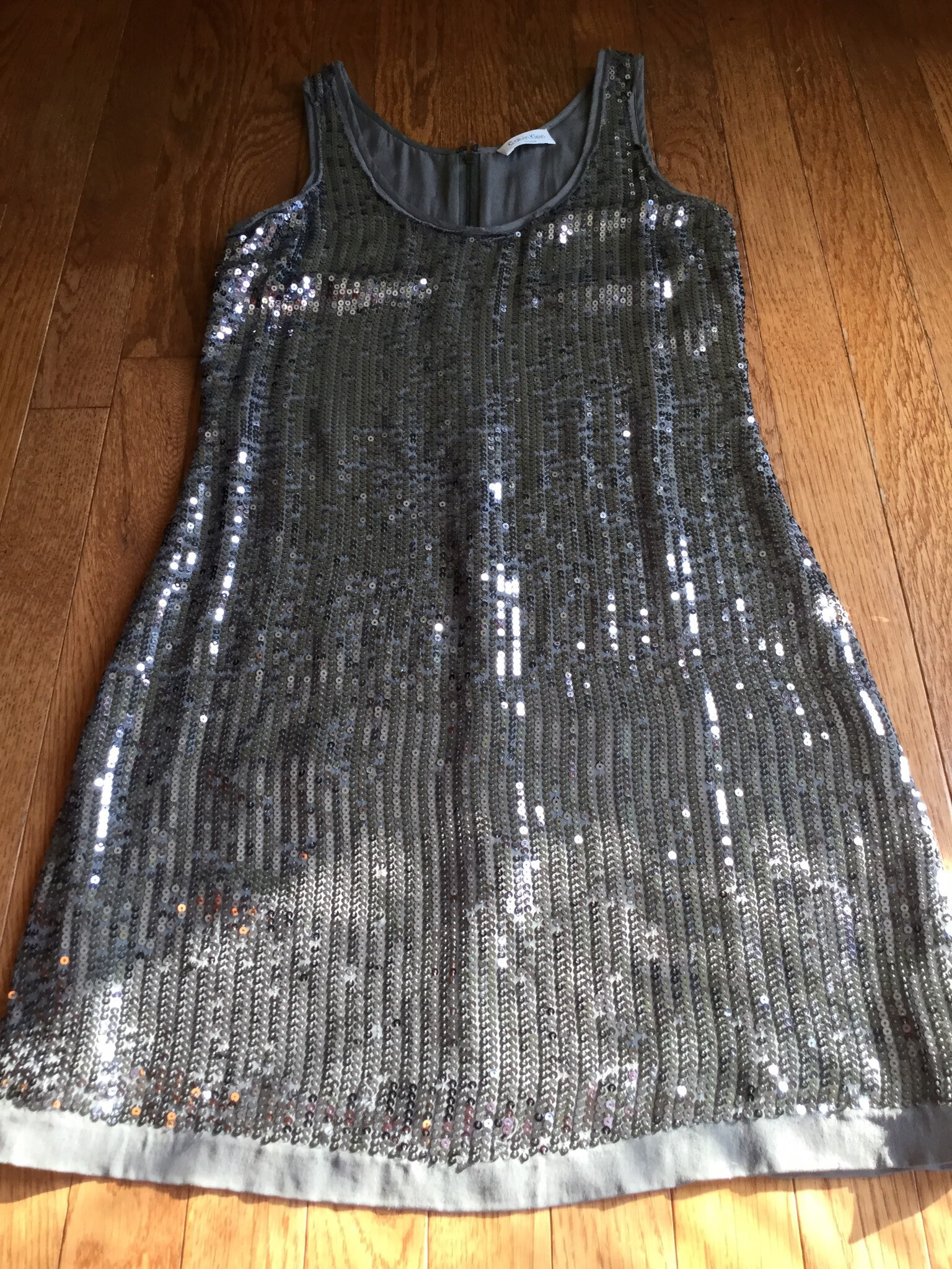 calvin klein silver sequin dress Vintage Sequined Silver Dress Calvin Klein Exclusive Silver Metallic Sequin  Dress Sz S 100% Silk Lining/art Deco Style Sequins Slip Dress