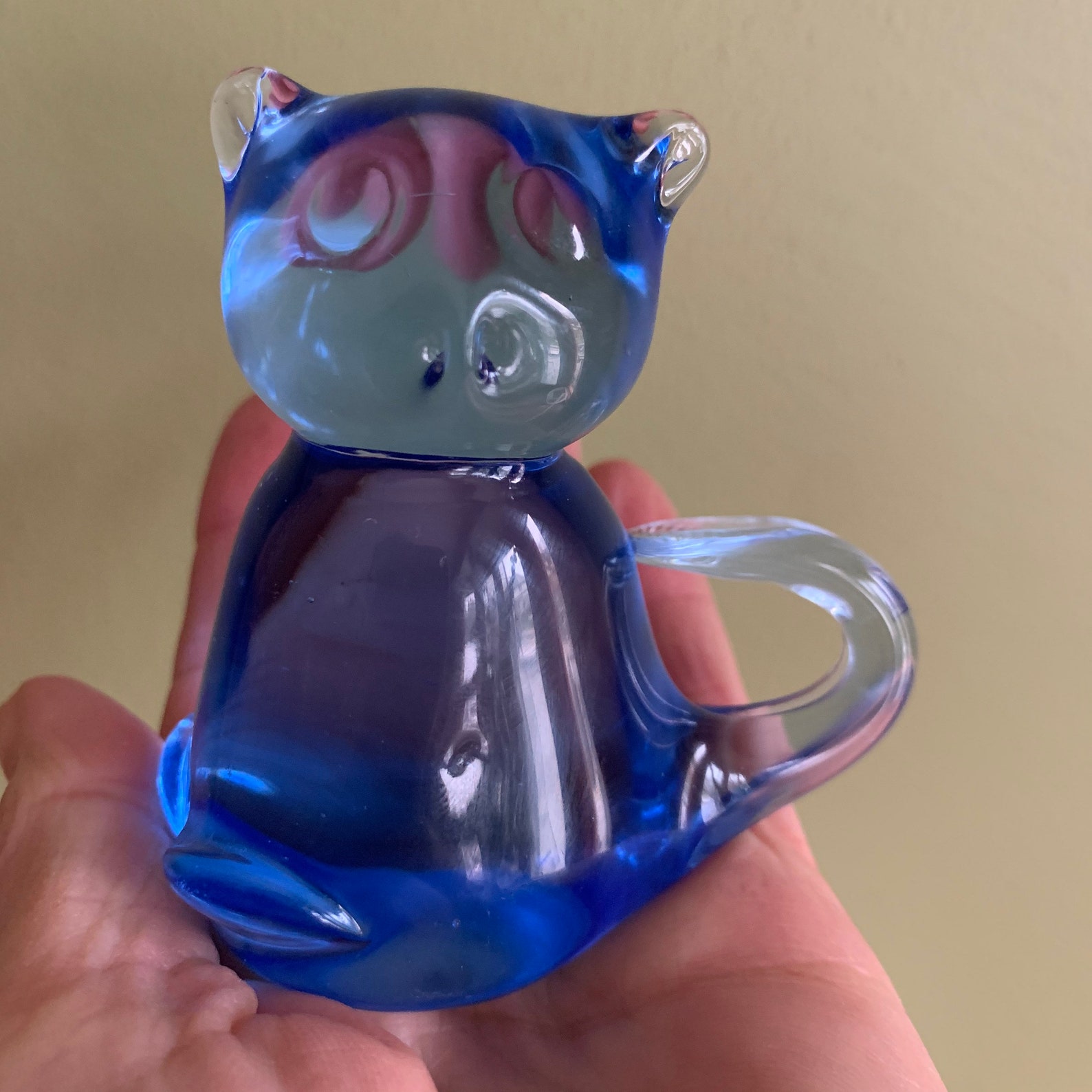 Vintage Blue Glass Cat Figurine Glass Art Blue Cat Figurine Etsy