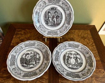 希少なGIEN製、ヴィンテージ陶器製トーキング・リバス・プレート6枚