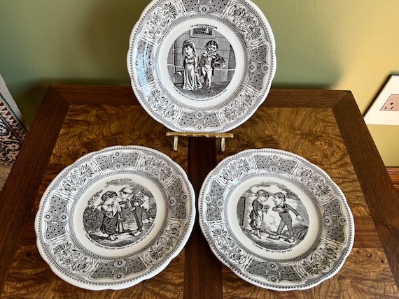 Vintage French Talking Plates/ Gien France Porcelain Talking Plate