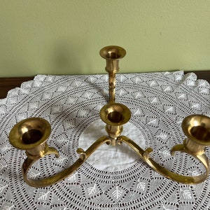 Vintage Brass Candelabra 4 Candles 3 Arms/ Brass Candle Holder Made in India