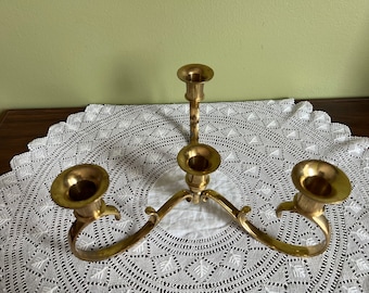 Vintage Brass Candelabra 4 Candles 3 Arms/ Brass Candle Holder Made in India