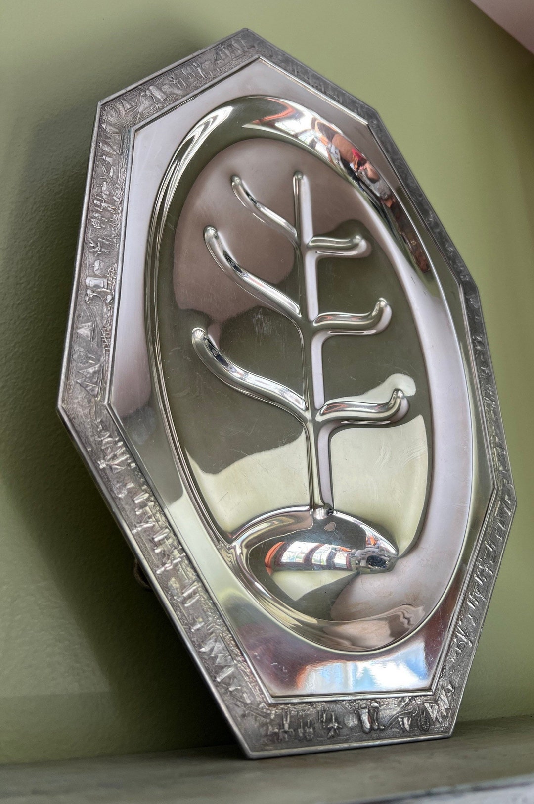 Antique Silver Plated Tree of Life Tray/ EPNS Butler Serving Tray