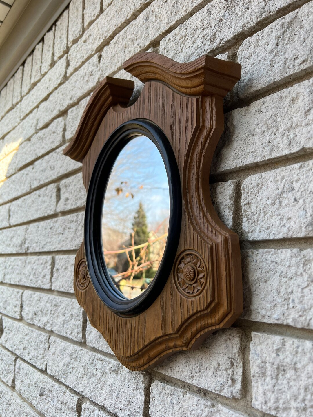 Vintage Homco Mirror Made in Usa/70s Homco Oval Mirror 2391 Faux Wood