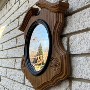 Vintage Homco Mirror Made in USA/70s Homco Oval Mirror 2391 Faux Wood Frame/ Mid Century Colonial Style Wall Mirror