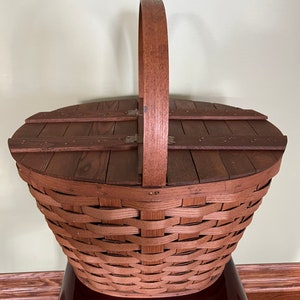 Vintage BASKETVILLE Wicker with Two Lids Picnic Basket / Natural Wood and Wicker Lidded Picnic Case