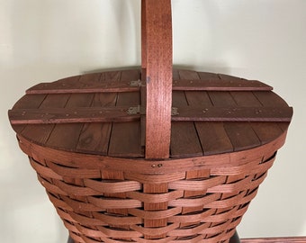 Vintage BASKETVILLE Wicker with Two Lids Picnic Basket / Natural Wood and Wicker Lidded Picnic Case