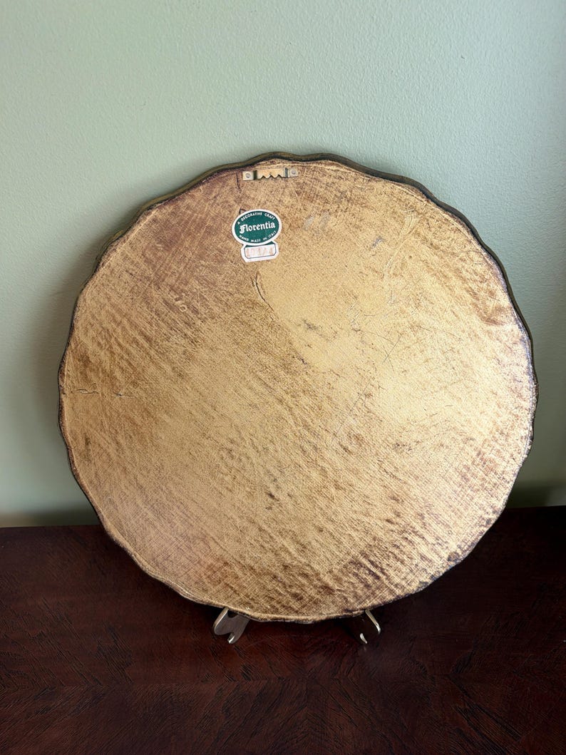 Vintage Italian Florentine Gold Gilted Round Tray 15” diameter/Large Made in Italy Florence Hand Made Gold Tray/Gold Perfume Tray image 2