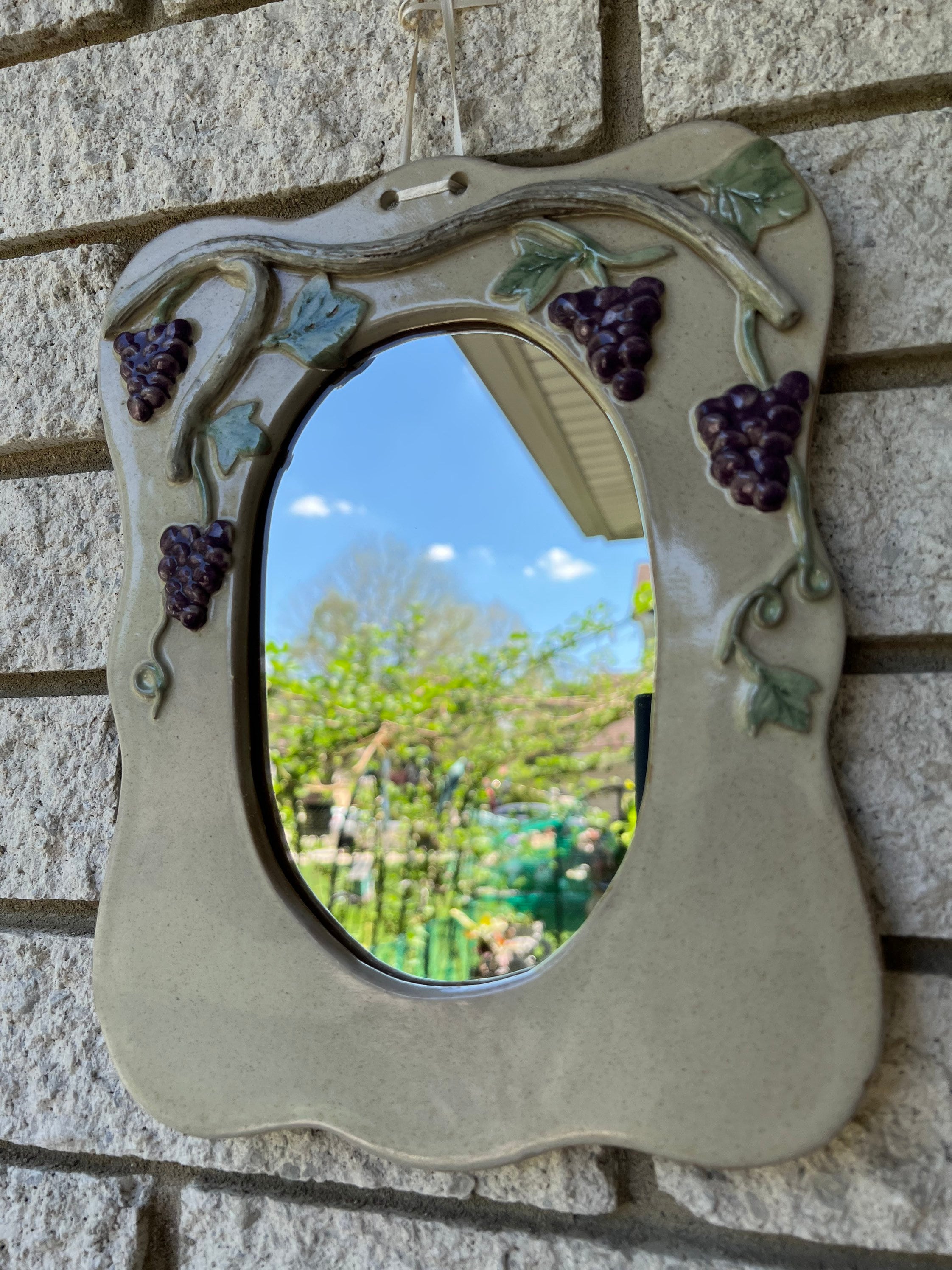 昭和レトロ】木製 大きな壁掛け鏡 葡萄 【公式通販】