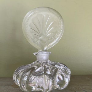 Vintage Dressing Table Crystal Perfume Bottle with Large Topper/Cut Glass Vanity Dresser Bottle/Art Nouveau Vanity Decor