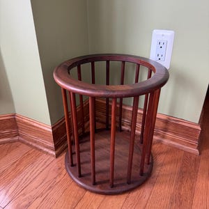 MCM Arthur Umanoff Walnut Spindle Wastepaper Basket//Arthur Umanoff Walnut Round Small Side Table