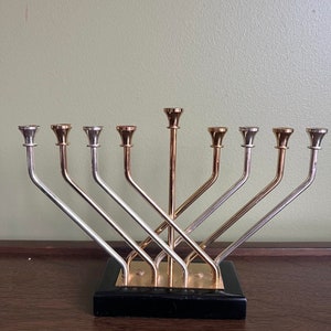 Modernist KARSHI Jerusalem 24K Gold Plate Judaic Menorah/Contemporary Jewish Hanukkah candlestick/Silver and Gold 9 candles Hanukkah Menorah