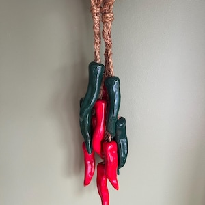 Set of 2 Ceramic Pepper Ristra Wall Hanging Decor/Red and Green Peppers Ristra 24” L /Mexican Ristra Wall Decor/ Southern Wall Hanging Decor