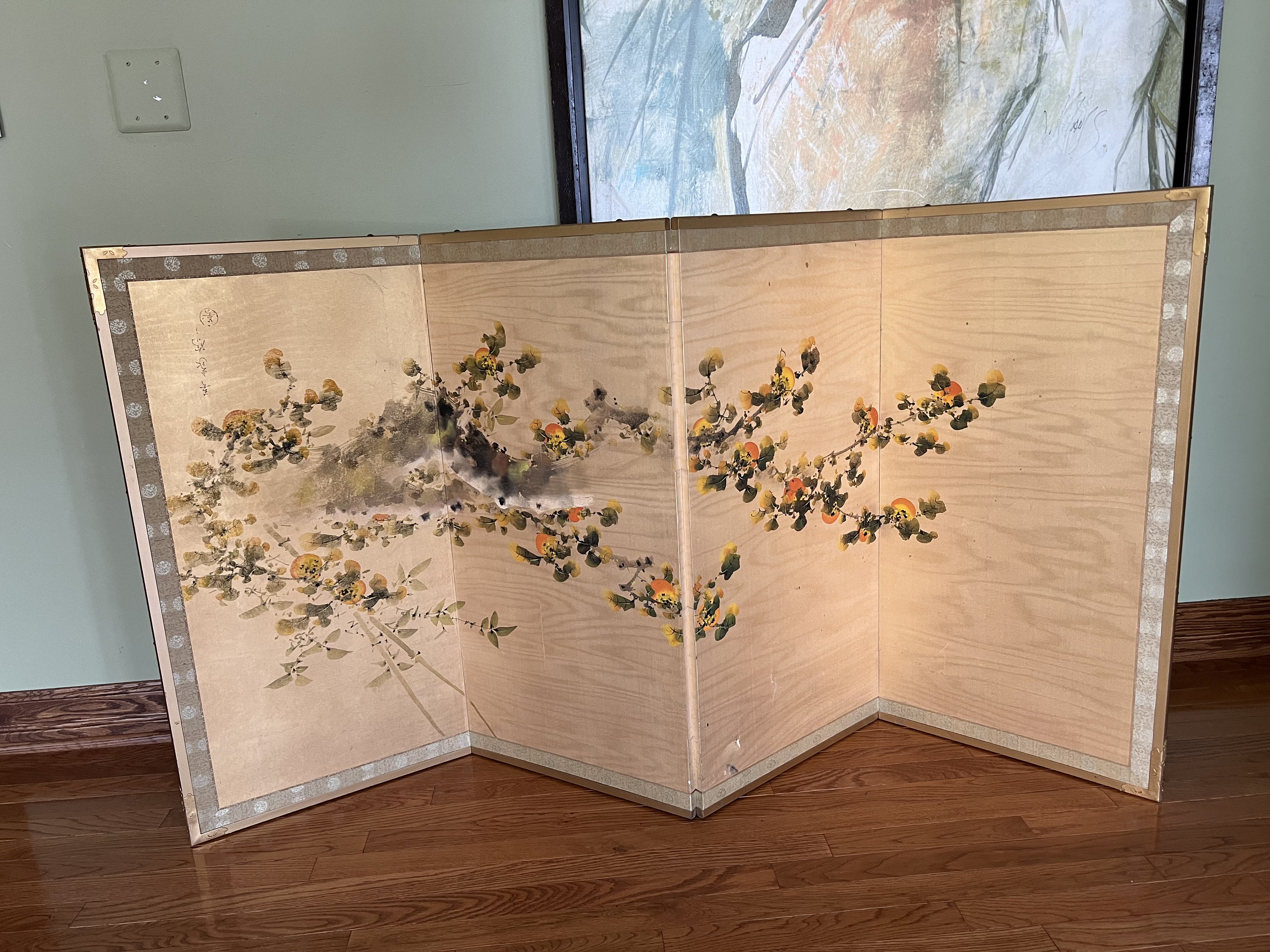 1970s EISHO YAMASHITA Japanese Artist Hand Painted Silk Screen Blooming  Tree and Mount Fuji/large Foldable Traditional Japanese Silk Screen - Etsy, image size:3000x2250