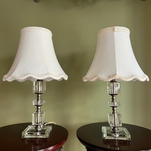 Vintage Pair of Art Deco Stacked Clear Glass Blocks Table Lamps