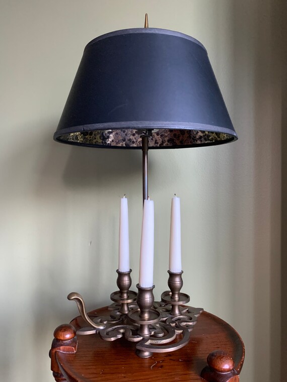 Vintage 1972 Chapman Brass Lamp With Chamber Candelabra/ Chapman Brass Lamp  With Black Gold Shade and 3 Candles Holder 