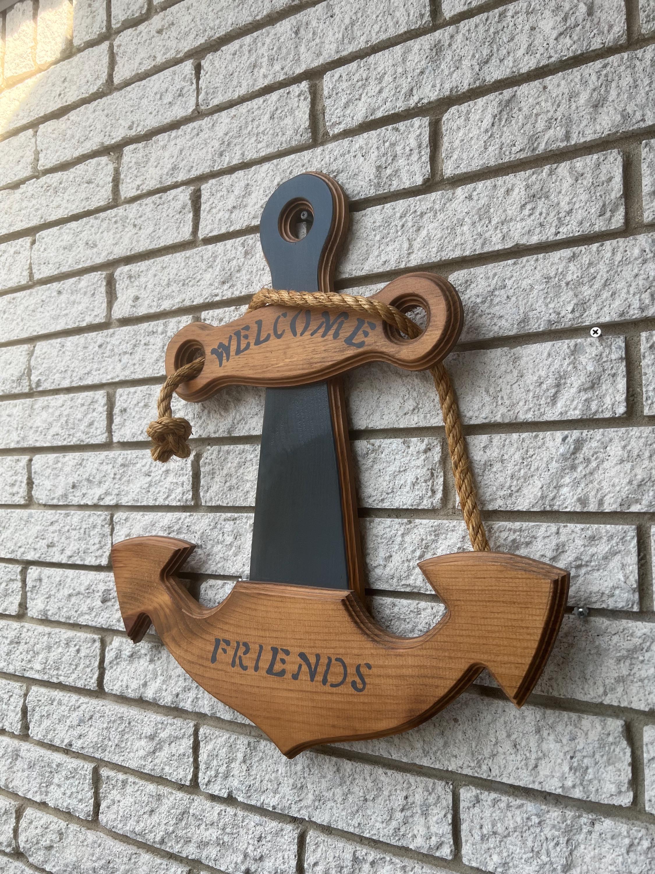 Vintage Wood Anchor and Welcome Greeting Wall Hanging Decor