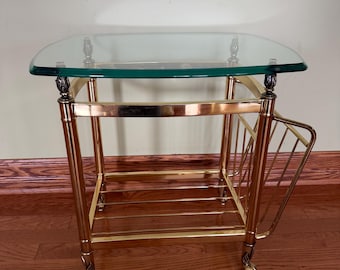 MCM LaBarge Regency Gold Brass Magazine Table with Beveled Glass Top//Labarge Regency Style Brass  Glass Magazine Rack Lamp Table
