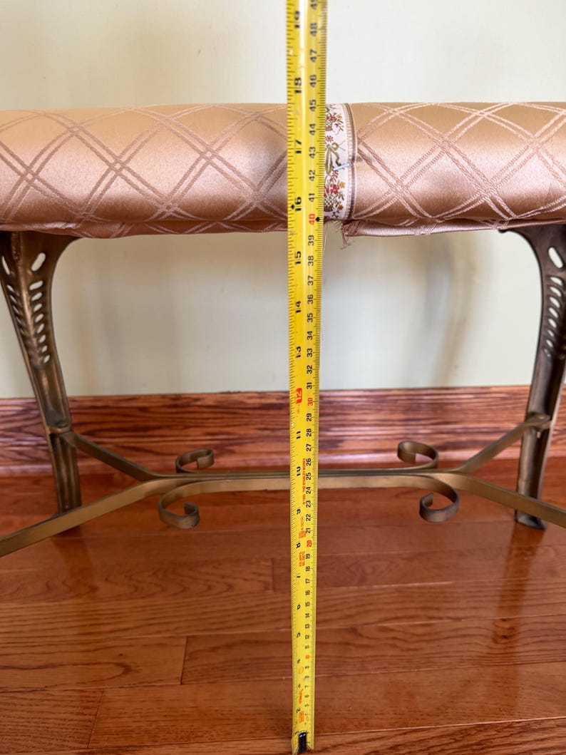 Antique Gold Gilted Cast Iron Bench with Claw foot and Fabric Top/ Italian inspired Antique Vanity Bench/Antique Window Seat/Hallway Bench immagine 13