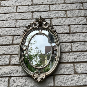 Vintage Italian Mirror/Silver tone Ornate Frame Mirror made in Italy/ Baroque style Mirror