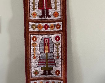 Mid Century Polish Folk Art Tapestry Wall Hanging/Polish Kilim Wool Hand Knitted Wall Hanging/Poland Cepelia Tapestry Hand Made in Poland