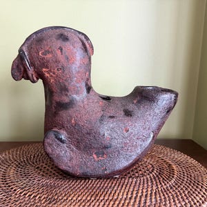 Réplica de vaso mexicano antigo de terracota representando uma lhama, 28 cm de diâmetro / Vaso de Colima em cerâmica vermelha bicolor / Réplica antiga de artefato de Colima