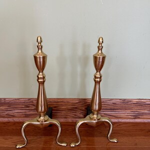 Vintage Solid Brass & Cast Iron Andirons/ Colonial style Fireplace Andirons/ Fire Dogs/ Firewood Holder