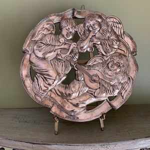 Vintage Godinger Christmas Trivet/ Wall Plaque Silver Plated/ Angels Playing Music Decoration Wall Hanging/ Christmas Kitchen Trivet