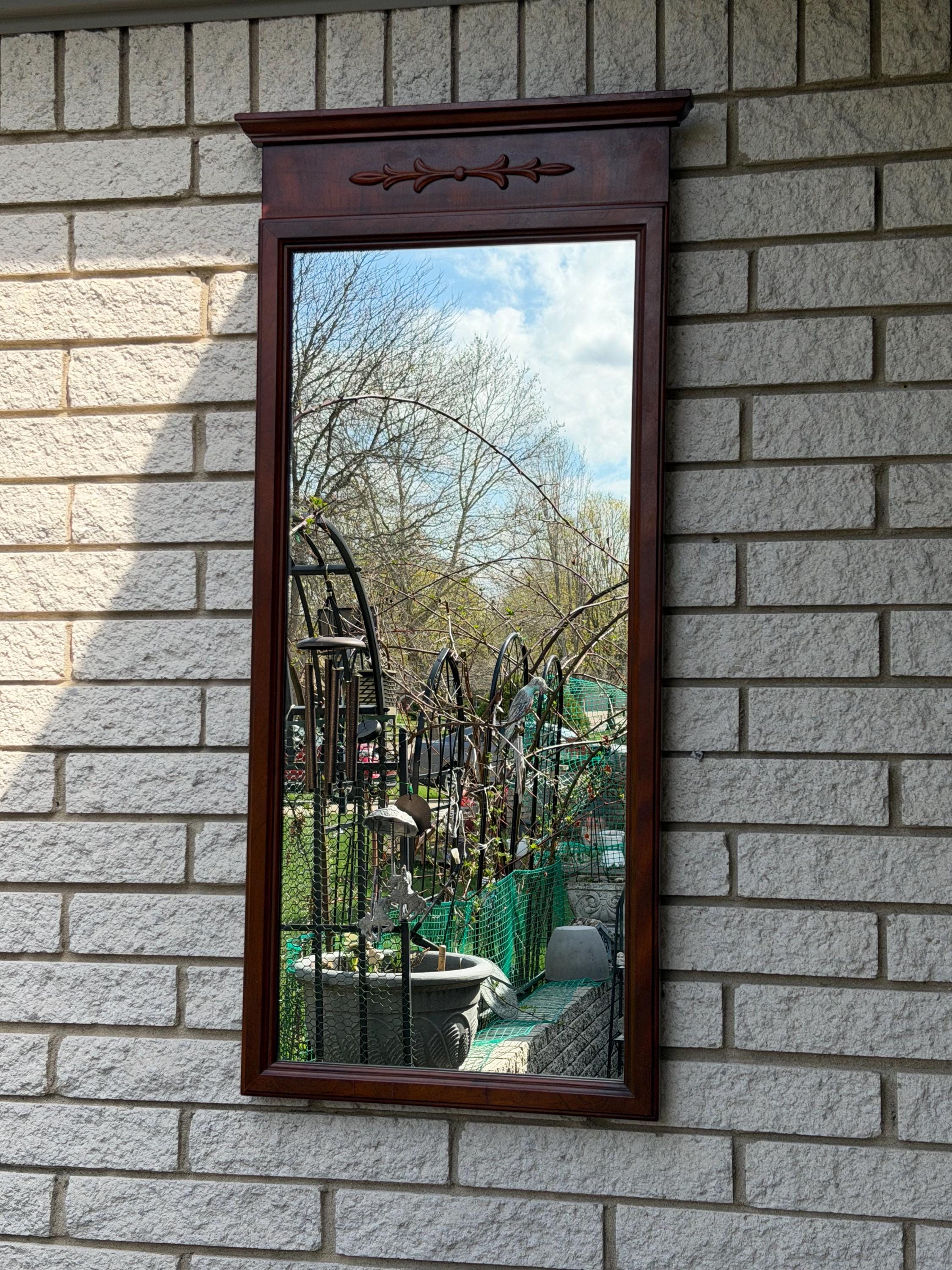 Vintage Solid Wood Frame Console Wall Mirror Tivoli Brown Finish