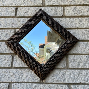 Vintage Square Bronze and Black Frame Beveled Mirror/ Medium size Frame Wall Mirror