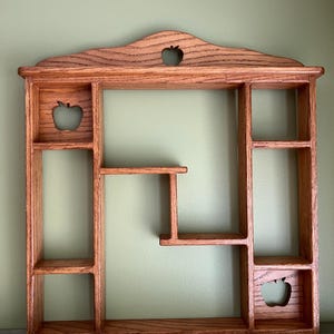 Vintage Solid Wood Wall Display with Cutout Apple Decor/Oak Wooden Wall Display/Wooden Wall Shadow Box/Wood Cureo Wall Display Shelf