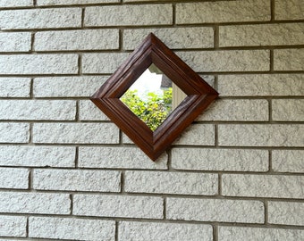 Vintage Square Wooden Frame Wall Mirror/ Small Wood Frame Mirror/ Primitive Wooden Frame Mirror